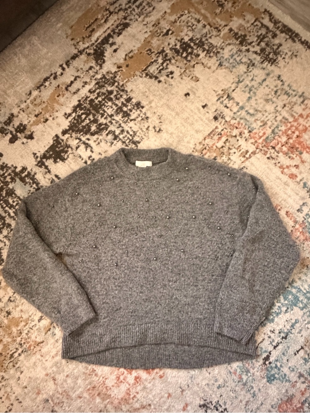 Gray Embellished Crewneck Sweater - women